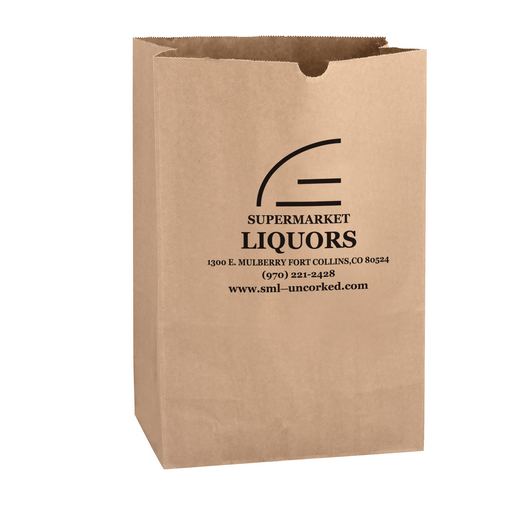 Custom Printed Natural Kraft Paper SOS Grocery Bag (Size 1/6 Bbl.) - Flexo Ink - 6G16BN-FI